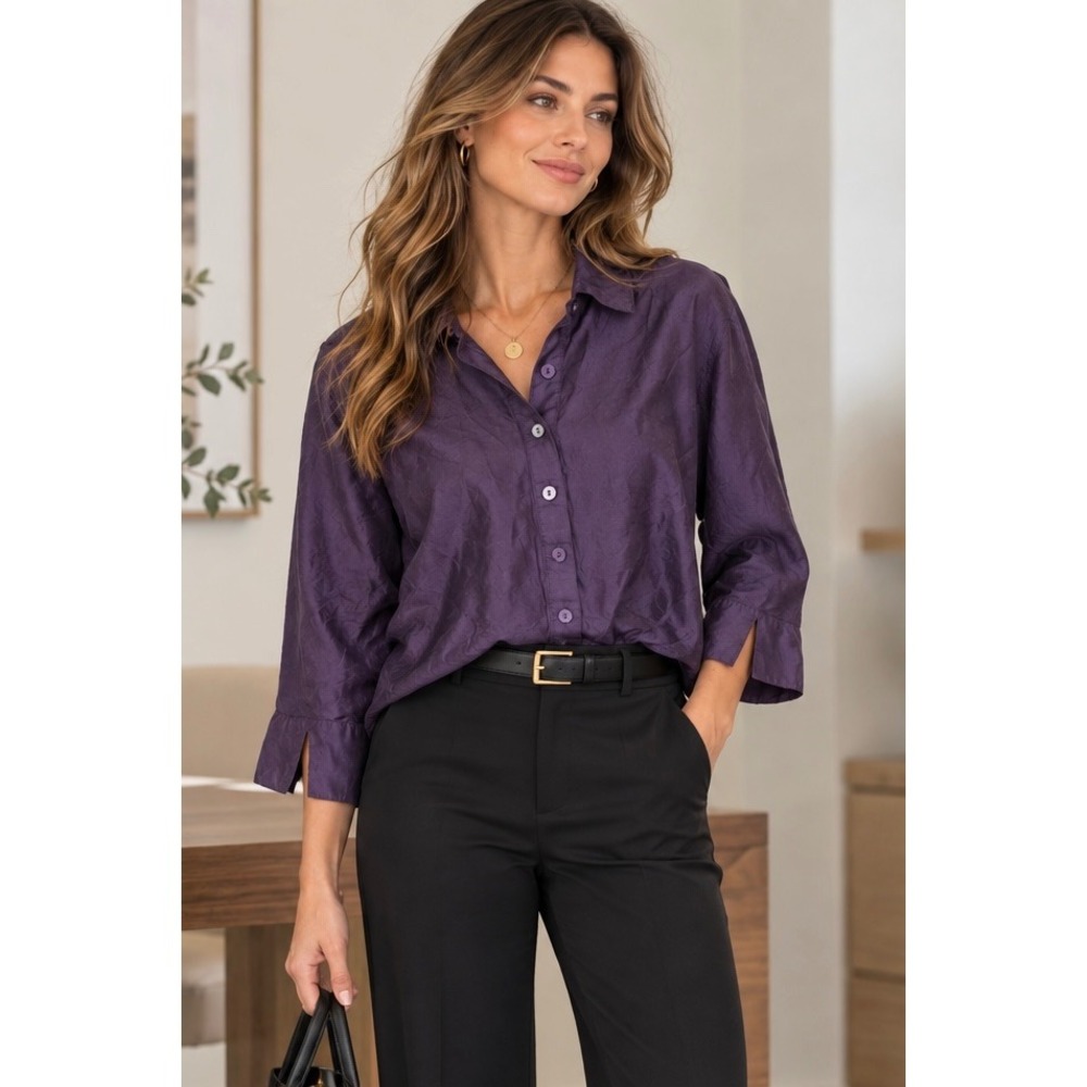 Chicos Womens 100% Silk Button Up Blouse Top Large Career Professional Formal